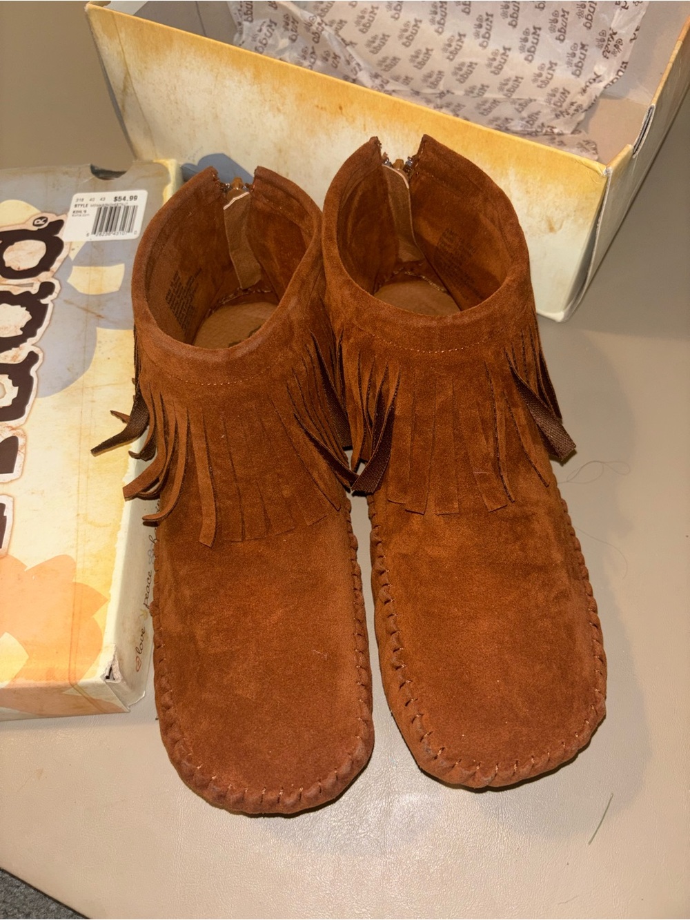 Mudd Suede Fringe Ankle Booties - Rust Brown